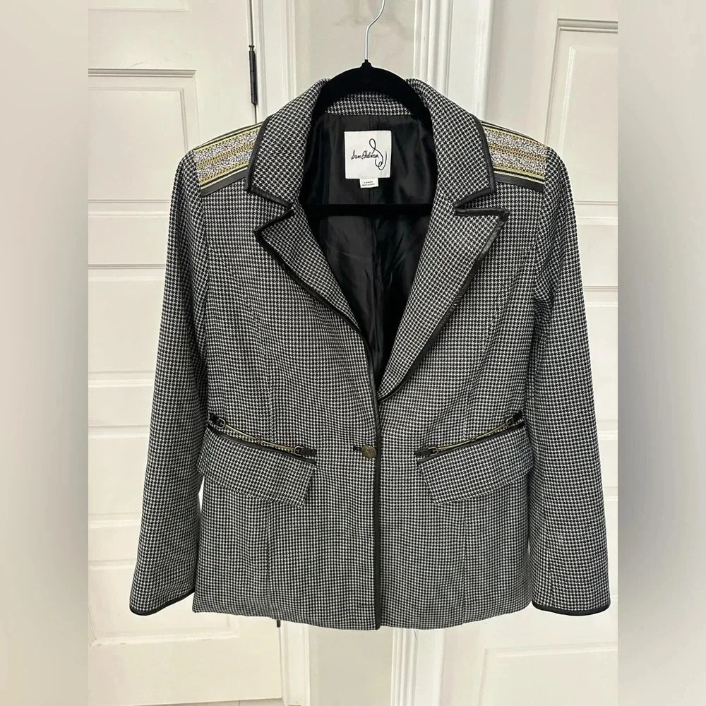 Sam Edelman Women’s Large Margot Houndstooth Embellished Blazer MSRP $199 NWOT